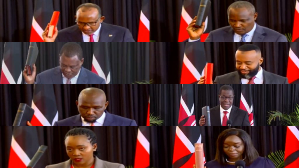 Cabinet Secretaries being sworn in. PHOTO/screengrab/K24digital