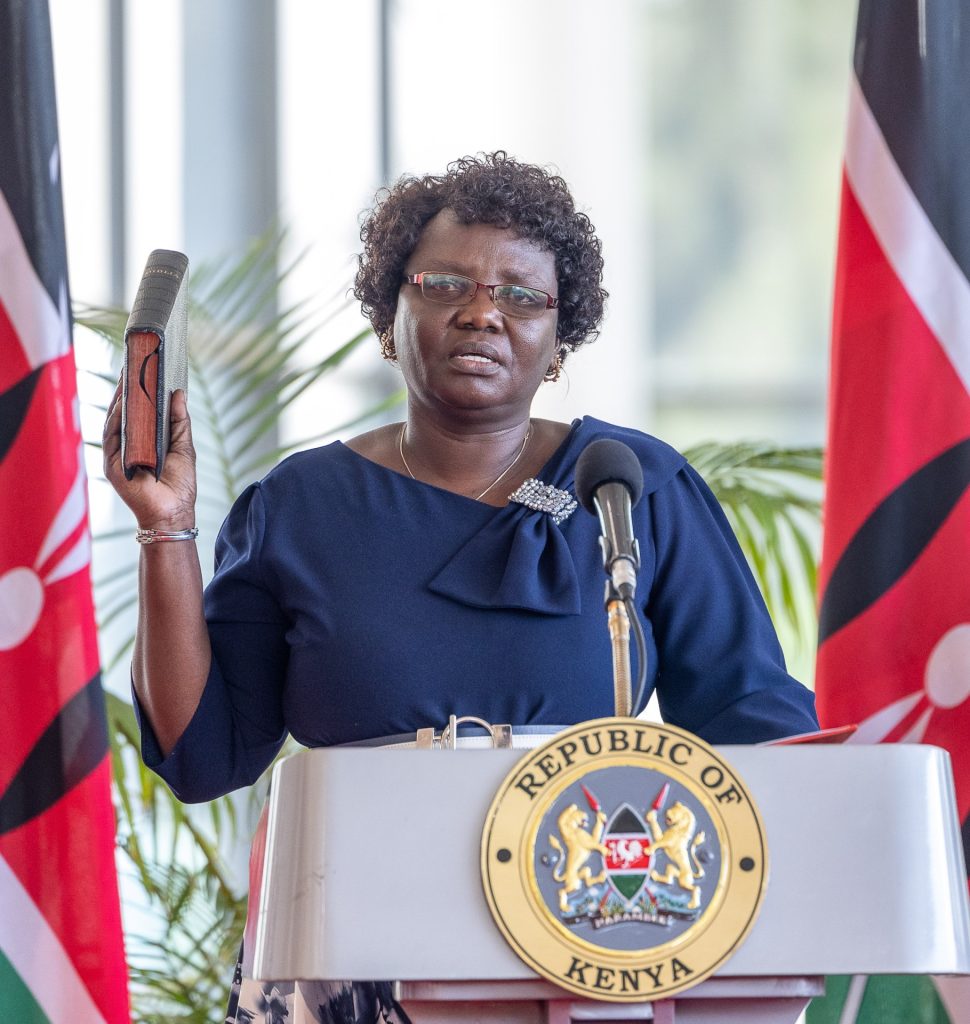 East Africa Community and Regional Development Cabinet Secretary Beatrice Asikul takes oath of office. PHOTO/@WilliamsRuto/X