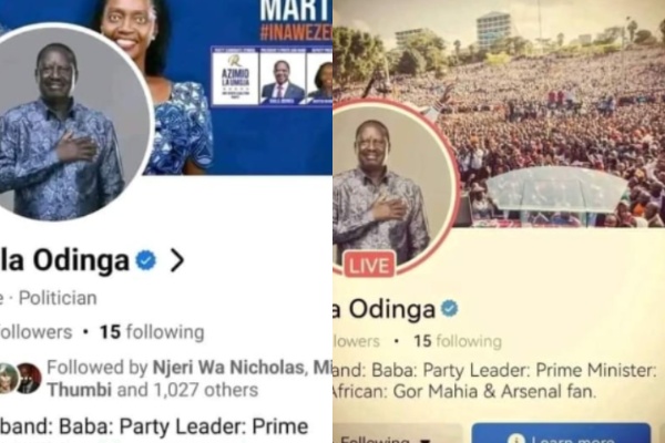 A screengrab of Raila Odinga's Facebook page old profile photo and the new edit. PHOTO/Screengrab by K24 Digital