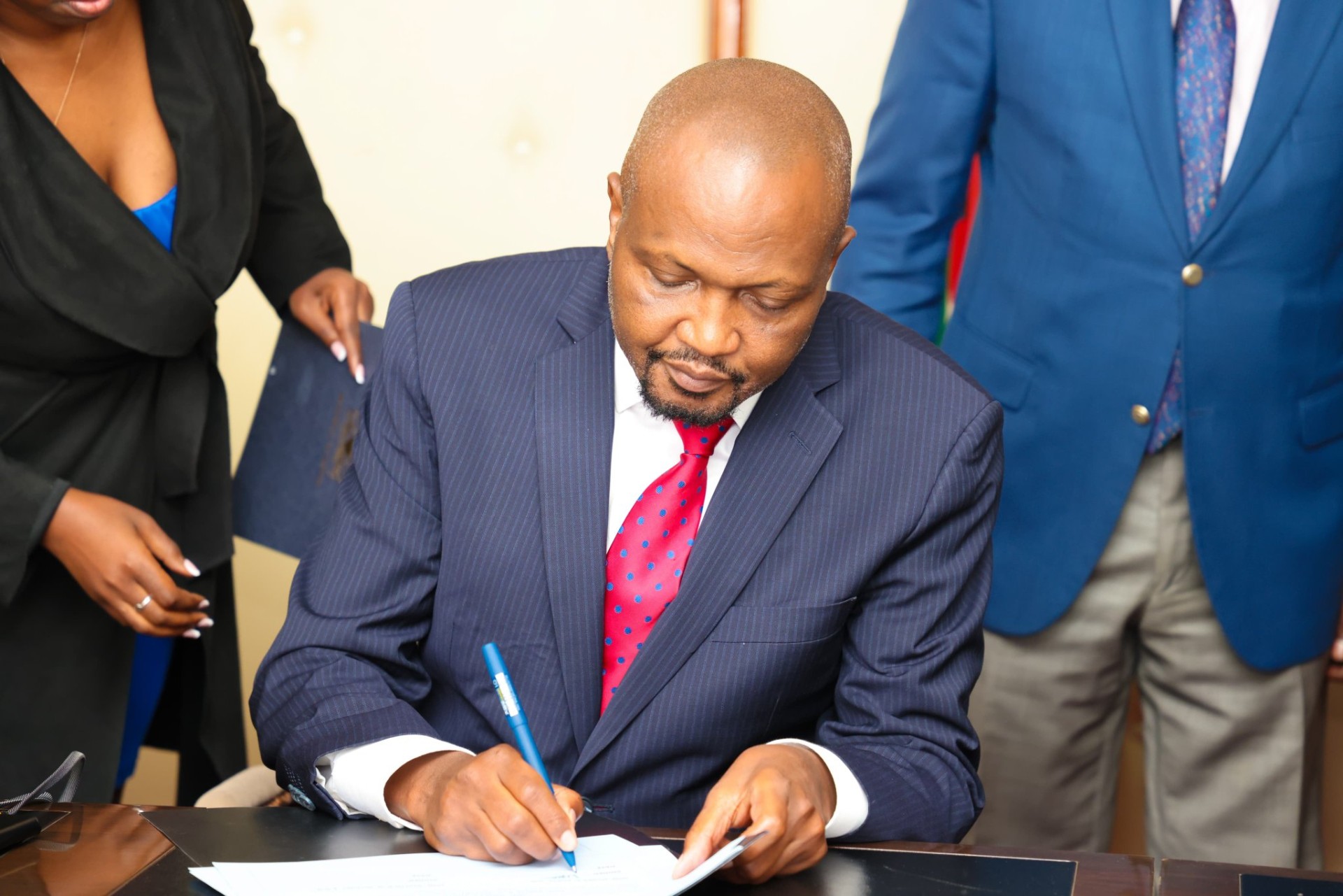 Former CS Moses Kuria during the official handover to his successor Justin Muturi. PHOTO/@HonJBMuturi/X