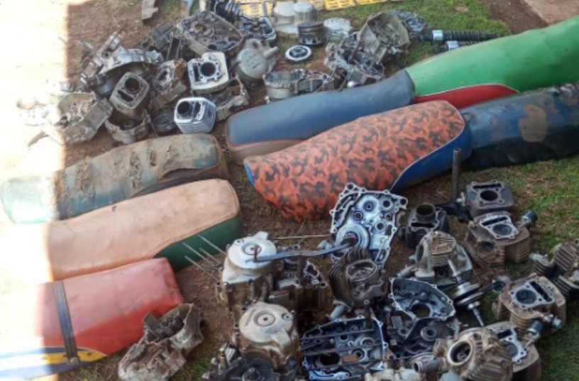 Motorcycle parts impounded by authorities. PHOTO/@DCI_Kenya/X