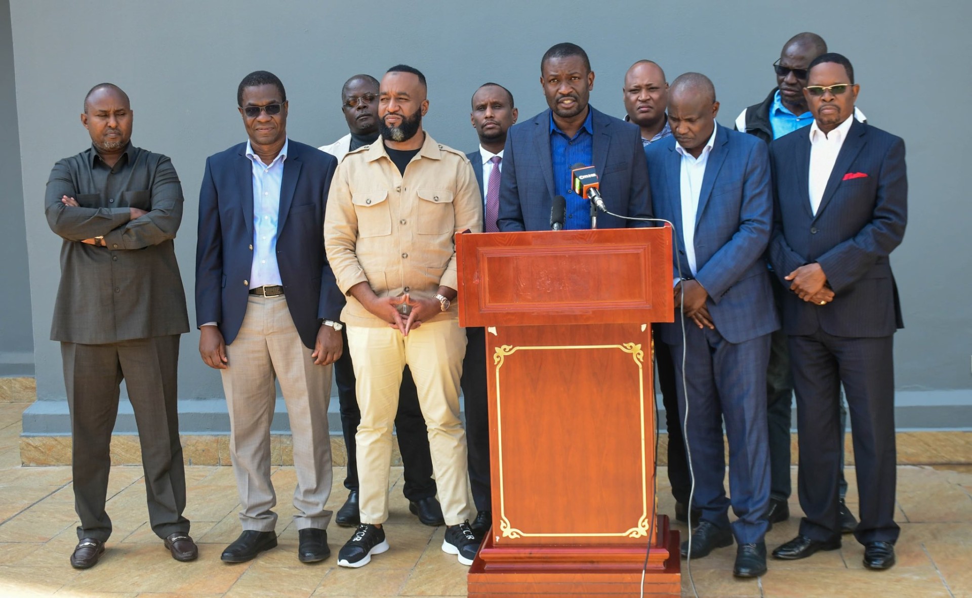 ODM Secretary General Edwin Sifuna addressing a press conference while flanked by ODM members who were appointed to the Cabinet. PHOTO/@TheODMparty/X