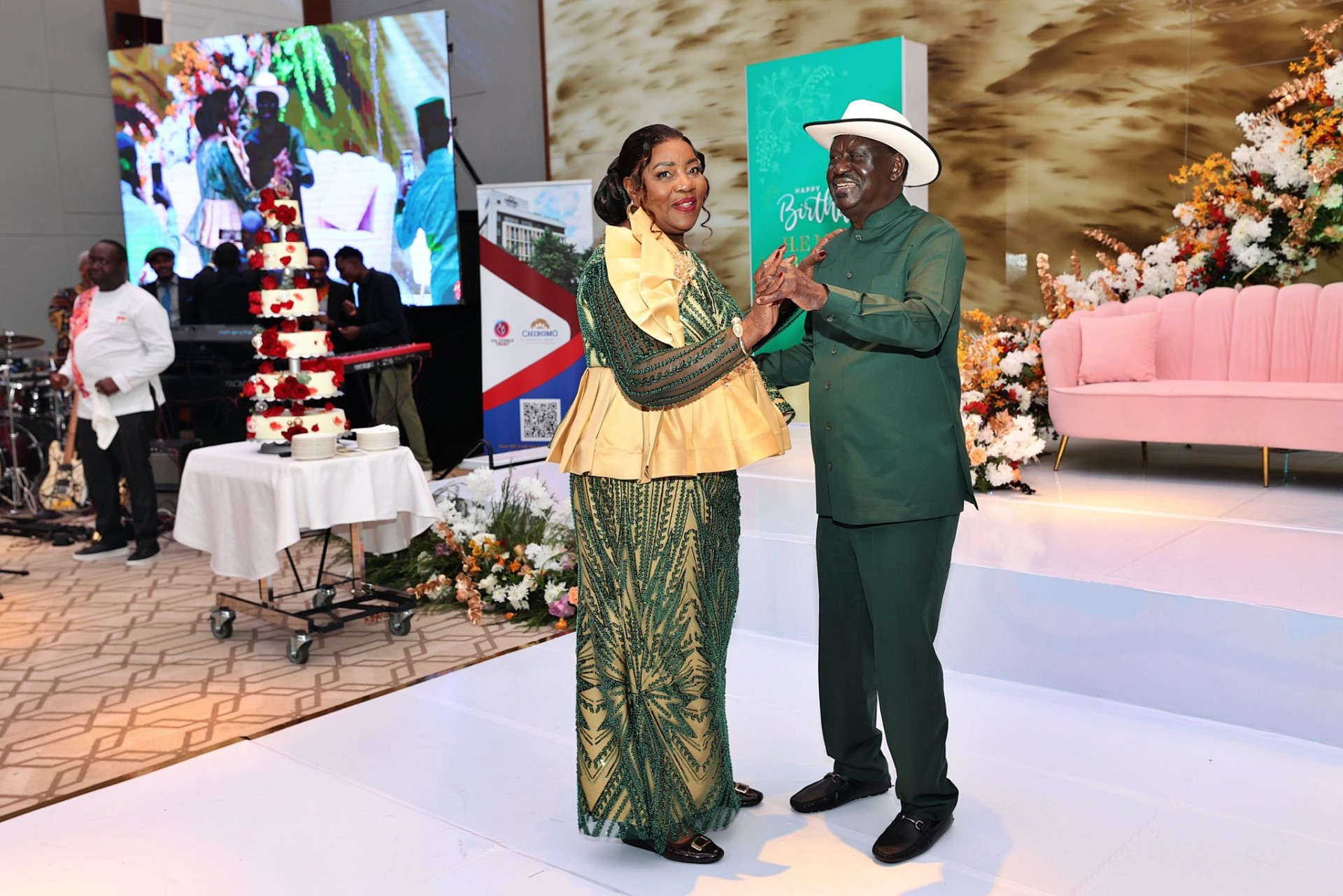 ODM party leader Raila Odinga dancing with his wife Idah Odinga during her birthday party on Saturday, August 24, 2024. PHOTO/@A_S_Nassir/X