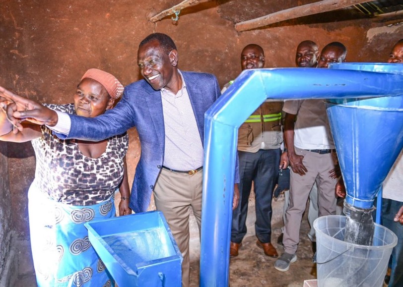 President William Ruto and Moraa when REREC upgraded the Moraa family posh mill. PHOTO/@@DictatorWatch/X