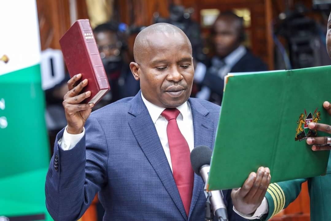 Interior Cabinet Secretary nominee Kithure Kindiki taking an oath on Thursday August 1, 2024. PHOTO/@KindikiKithure/X