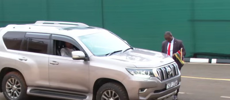 Designated Cabinet Secretary car being fixed with a Kenyan flag on Thursday August 8, 2024. PHOTO/ screengrab by K24 Digital