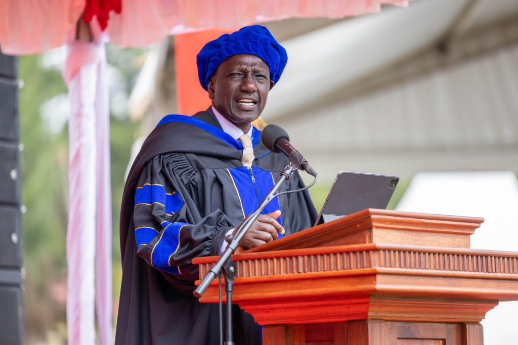 President William Ruto while attending the 42nd Graduation Ceremony at the University of Eastern Africa, Baraton, in Nandi County on August 18, 2024.