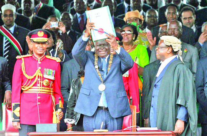 The late President Mwai Kibaki during the promulgation of the new Constitution on August 27, 2010. PHOTO/Print