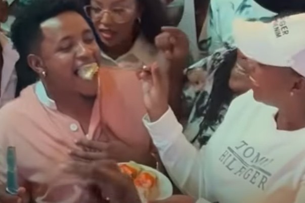 Nominated MP Sabina Chege feeding Thee Pluto cake during his birthday as Felicity stands behind him on August 29, 2024. PHOTO/Screengrab by K24 Digital
