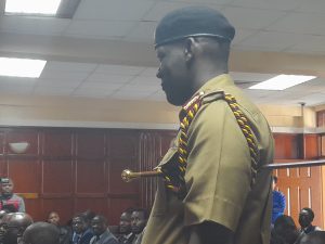 Commandant SGB/VIP Lazarus Opicho before High Court Judge Lawrence Mugambi on Friday, September 13, 2024, where he was summoned to explain why he called a driver and a bodyguard attached to judge Mugambi. PHOTO/Carolyne Kubwa