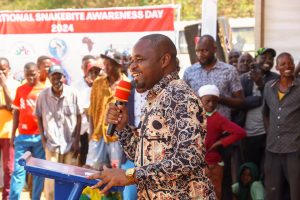 Chuka Igambang'ombe MP Patrick Munene speaking during the commemoration of the International Snakebite Awareness Day (ISBAD) at Mwenjeu Primary School in Tharaka Nithi County. PHOTO/https://web.facebook.com/patrick.muneneparto