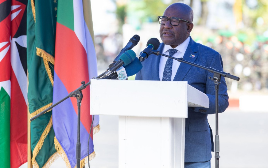 Comoros president Azali Assoumani during a past state address. PHOTO/@WilliamsRuto/X