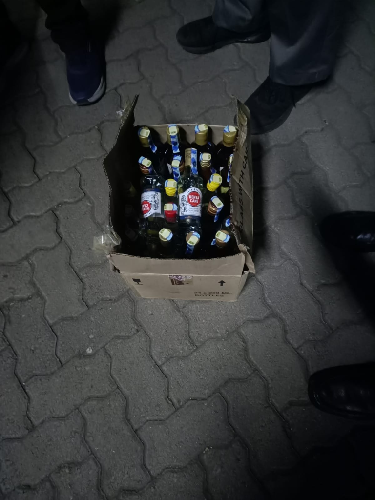 Assorted liquor brands with suspended permits that were found at the bar during the NACADA operation in Kangemi. PHOTO/@NACADAKenya/X