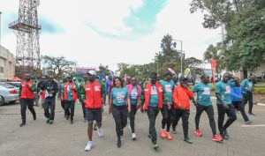 Sports CS Kipchumba Murkomen and Nairobi woman rep Esther Passaris arrive at the Nyayo Stadium to start the Nairobi city Marathon on Sunday,September 8, 2024. PHOTO/@kipmurkomen/X