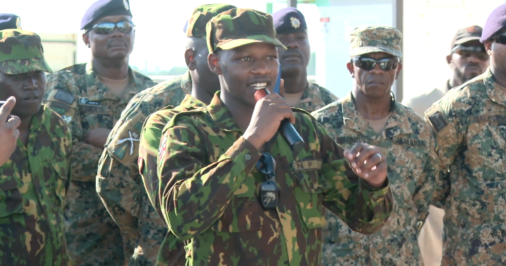 Police officer P.W. Amonya questions President William Ruto during his trip to Haiti on September 21, 2024. Screengrab by K24Digital