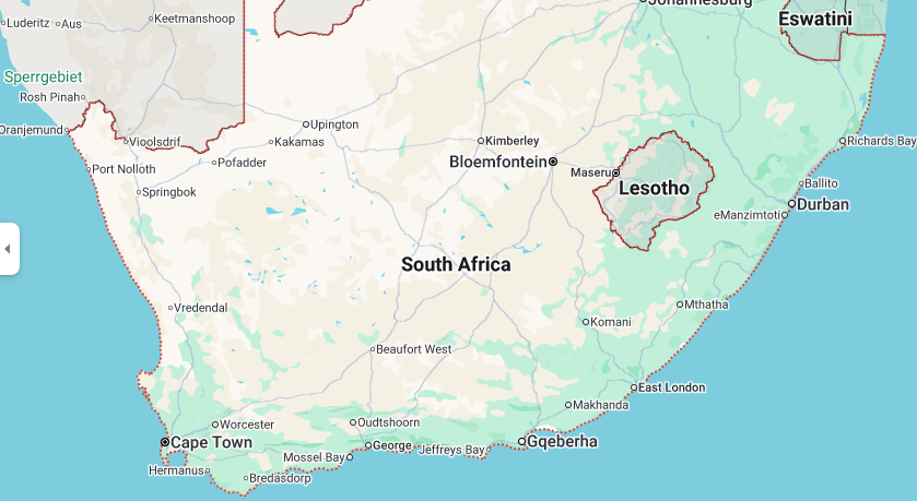 A snippet of the South African map on Google Maps. PHOTO/Google Maps
