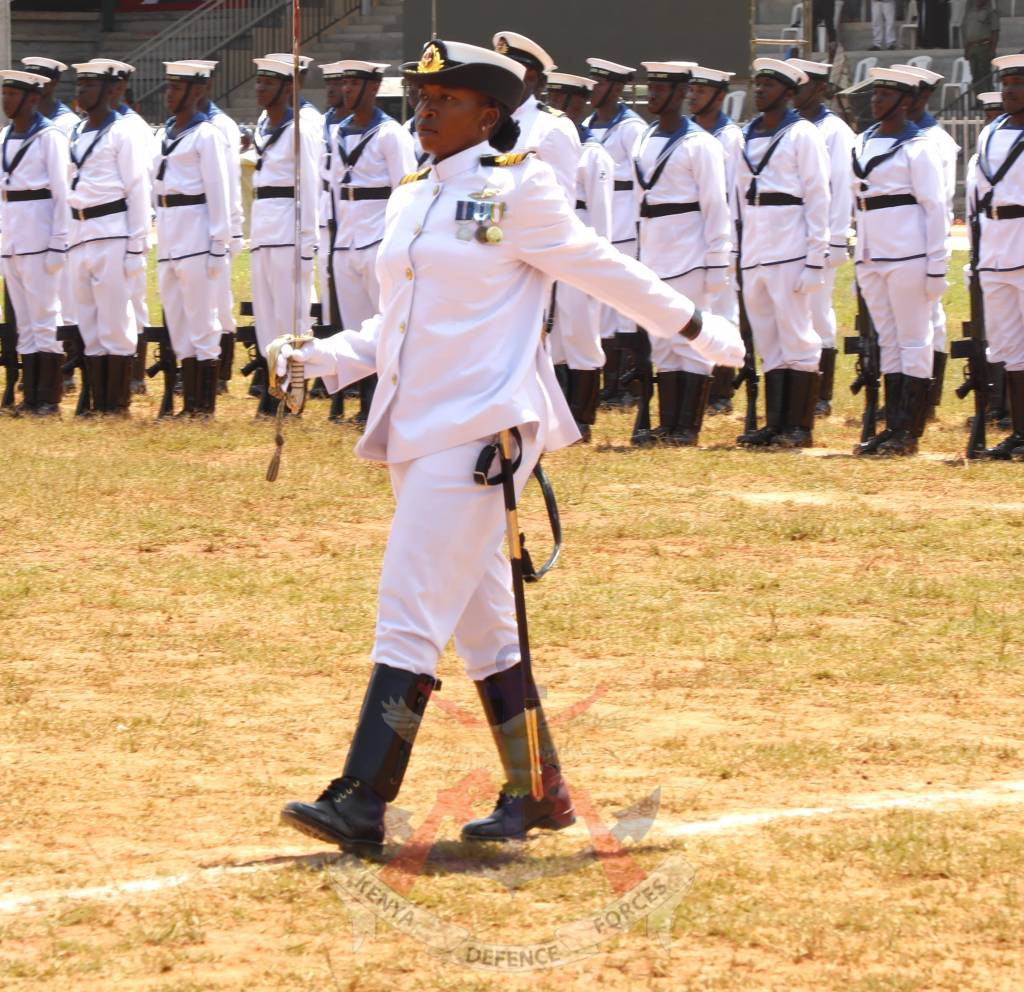 Lieutenant Colonel Faith Mwagandi became the first female commander to lead a military Guard of Honour during the 2024 Mashujaa Day celebrations. PHOTO/mod.go.ke