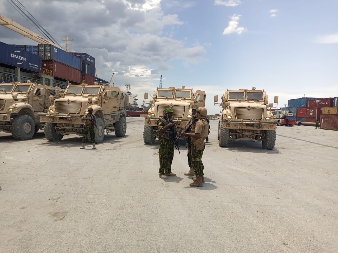 APC with turrets at the National Port in Haiti. PHOTO/@MSSMHaiti/X