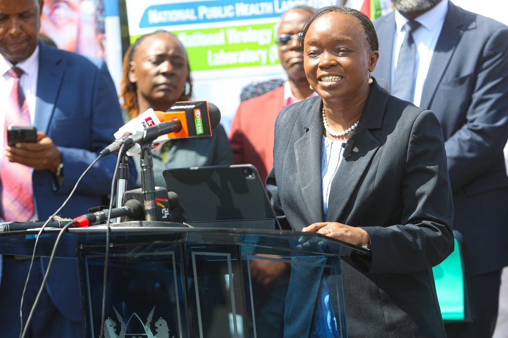 Health CS Deborah Barasa addressing the media on Monday, October 14, 2024. PHOTO/@MOH_Kenya/X
