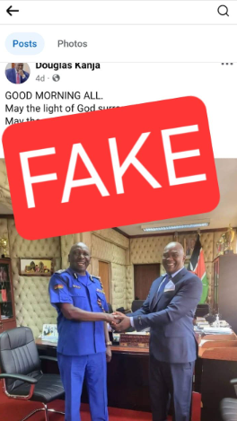 Social media account flagged as fake for impersonating IG Douglas Kanja. PHOTO/@NPSOfficial_KE/X