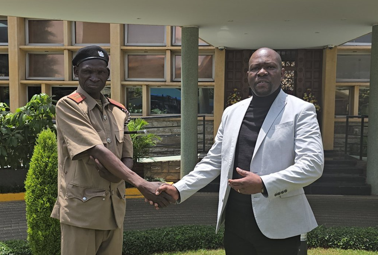 Misheveve chief Protus Wechuli of Saboti location, Trans-Nzoia County at Parliament Buildings with Saboti MP Caleb Amisi on Tuesday, October 22, 2024. PHOTO/@Honcalebamisi/X