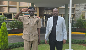 Misheveve chief Protus Wechuli of Saboti location, Trans-Nzoia County at Parliament Buildings with Saboti MP Caleb Amisi on Tuesday, October 22, 2024. PHOTO/@Honcalebamisi/X