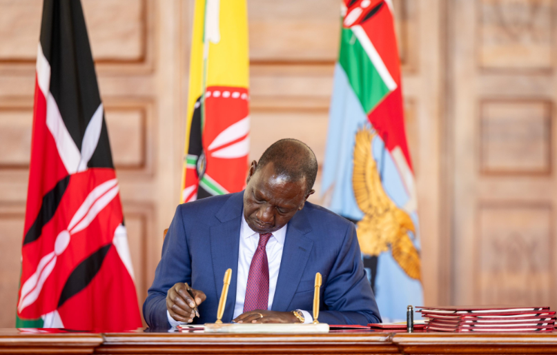 Ruto signs the supplementary appropriations at State House. PHOTO/@StateHouseKenya/X