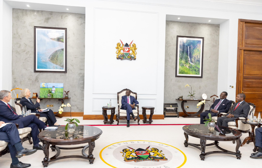 President William Ruto bidding goodbye to Meg Whitman accompanied by other officials. PHOTO/@WilliamsRuto/X