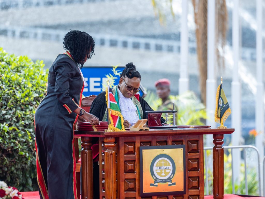 Chief Justice Martha Koome during Kindiki's swearing-in. PHOTO/@K24TV/X