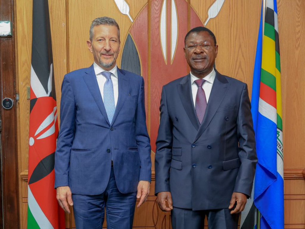 Speaker Moses Wetang'ula with Swiss Ambassador to Kenya, Mirko Giulietti. PHOTO/ @NAssemblyKE