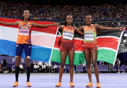 Sifan Hassan, Beatrice Chebet and Faith Kipyegon in Paris Olympic Games. PHOTO/@WorldAthletics/X