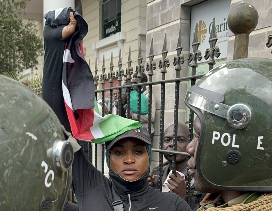 Shakira Wafula faces off with police during Gen Z demos. PHOTO/@magwaz3/X