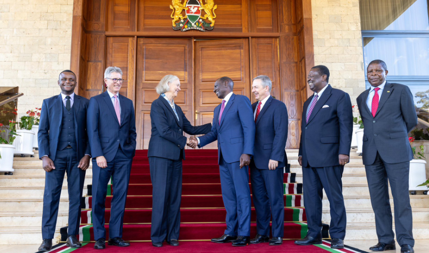 President William Ruto bidding goodbye to Meg Whitman accompanied by other officials. PHOTO/@WilliamsRuto/X