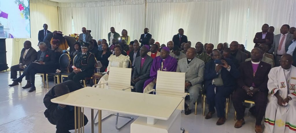 Pastor Dorcas Rigathi seated with religious leaders and other officers during the mass wedding of 84 officers at St. Paul University in Limuru. PHOTO/K24 TV
