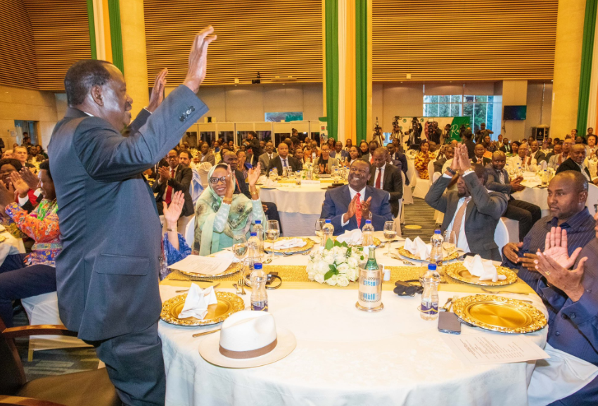  Raila Odinga waves during the official unveiling of his manifesto for the AUC seat in Addis Ababa, Ethiopia, on Friday, November 8, 2024. PHOTO/@paulinenjoroge/X