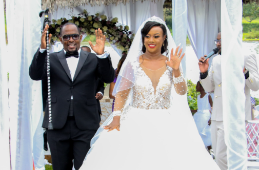 Radio Jambo presenter Bramwell Mwololo and his bride Damaris Wambui. PHOTO/@MwauraIsaac1/X
