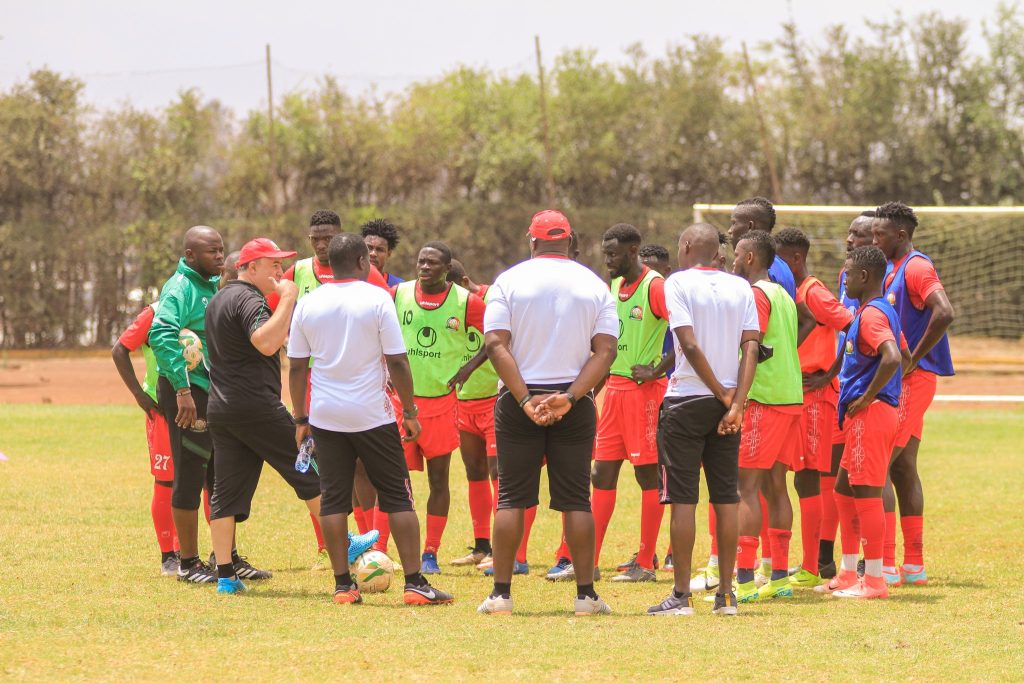 Harambee Stars head coach Engin Firat conducts a training session. PHOTO/@Harambee__Stars/X