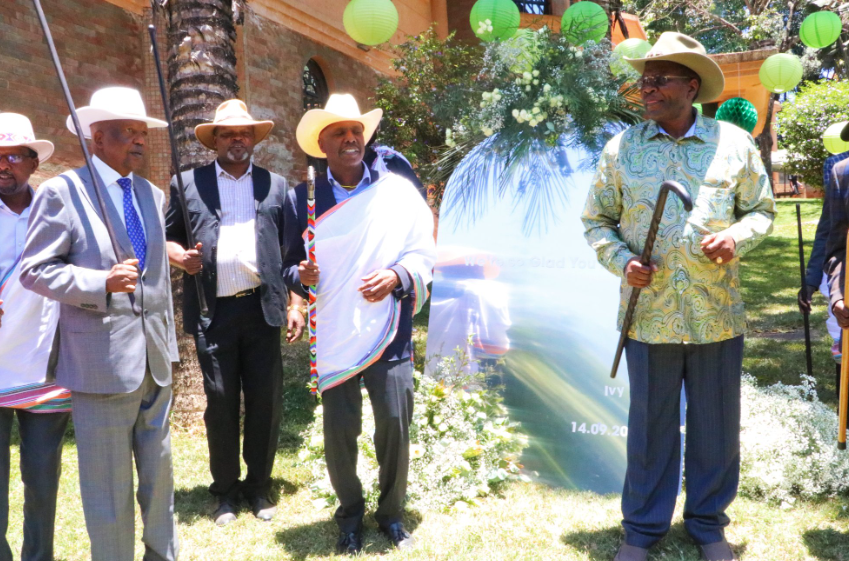 Gideon, his brother Raymond and other elderly men waiting to welcome the bride. PHOTO/ @MoiGideon/X
