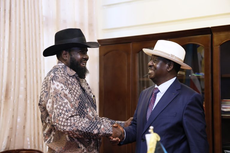 Raila Odinga with South Sudan President Salva Kiir on July 4, 2024. PHOTO/@RailaOdinga/X
