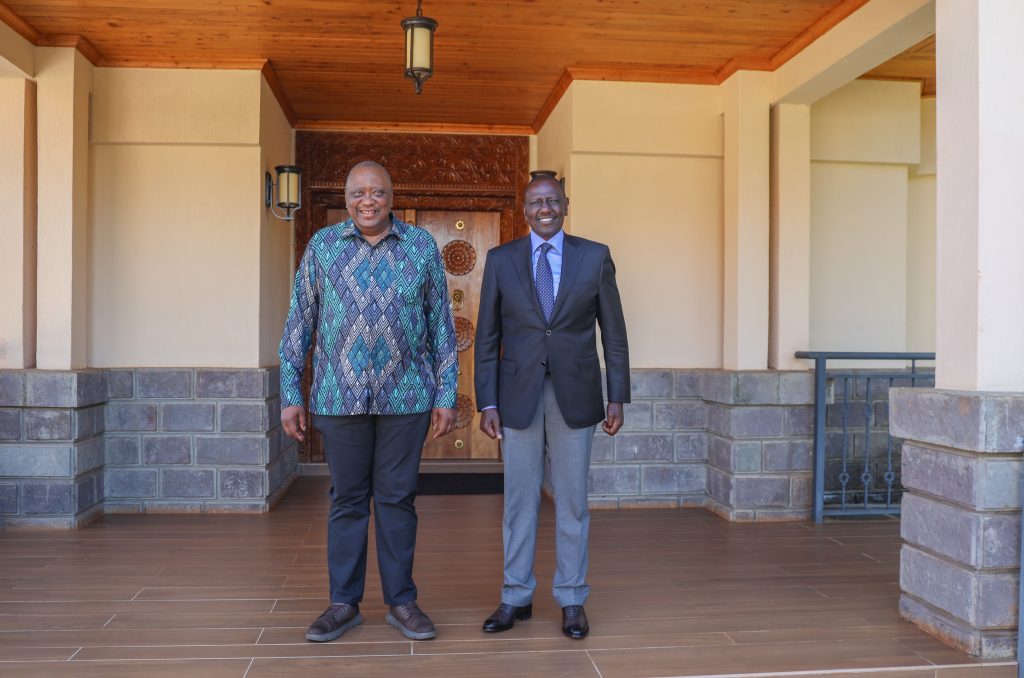 Former President Uhuru Kenyatta with President William Ruto at his Gatundu home. PHOTO/@4thPresidentKE/X