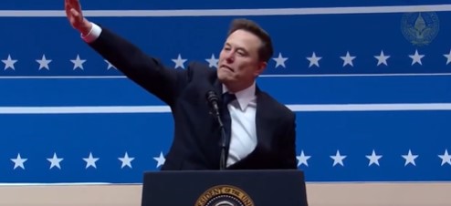 Elon Musk making the controversial hand gesture on Monday January 20, 2025. PHOTO/Screengrab by K24 Digital/@Jake_Hanrahan/X