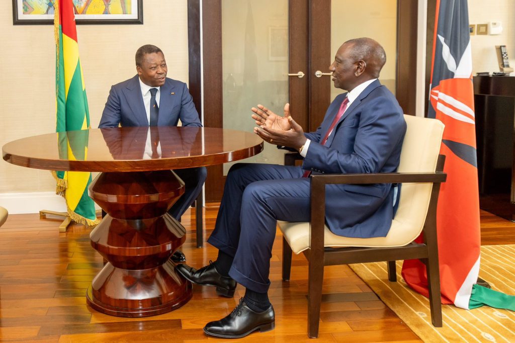 President William Ruto with Togo's President Faure Essozimna Gnassingbe on Tuesday January 7, 2025. PHOTO/@WilliamsRuto/X