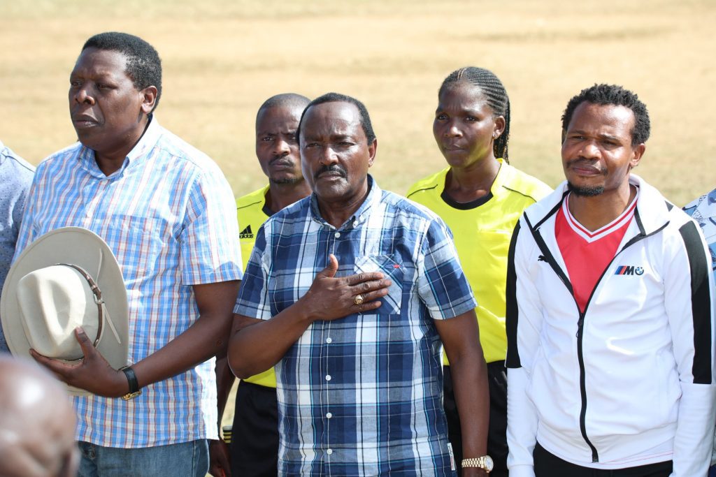 Kalonzo Musyoka, Eugene Wamalwa and Peter Salasya at the PK Salasya Classic Cup. PHOTO/@skmusyoka/X