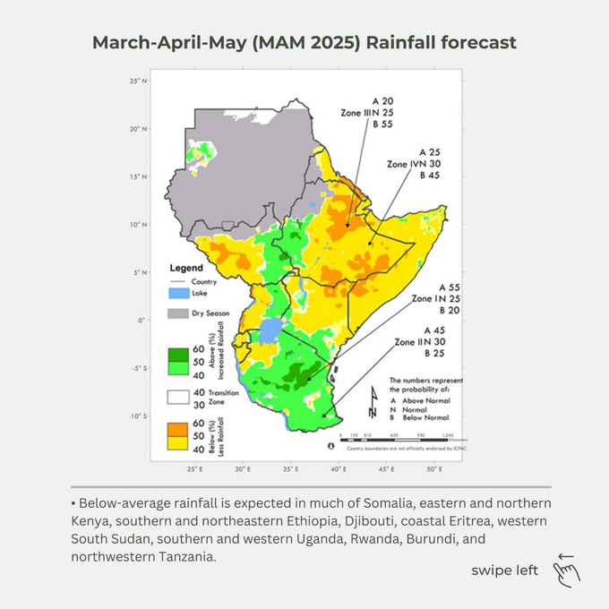 A map showing Kenya and other East African countries in the newly released weather forecast.