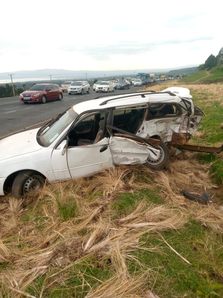 A wreckage of one of the vehicles that was involved in the Nairobi-Nakuru Highway accident at the Nyakairo area, near Kinungi. PHOTO/