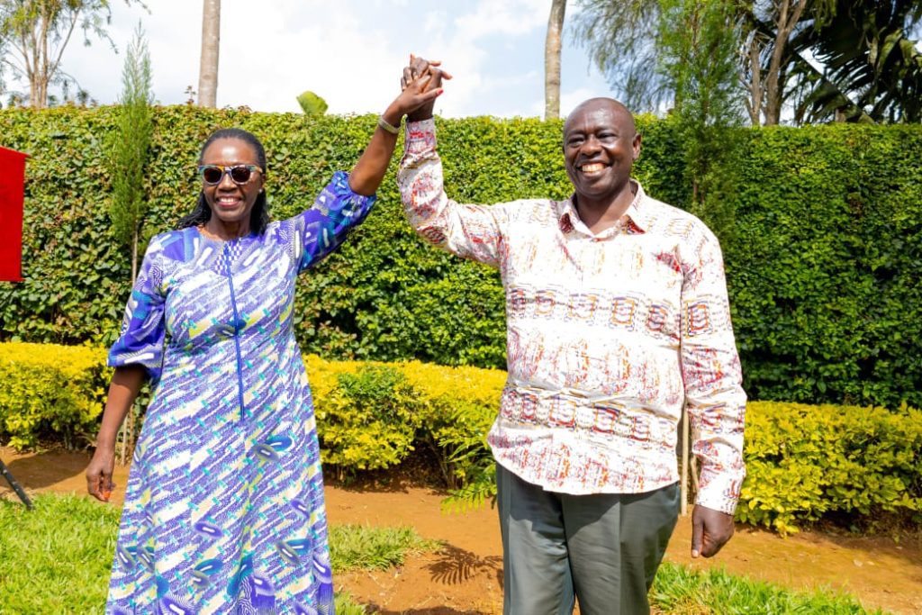 Former Deputy President Rigathi Gachagua holding hands with Martha Karua on Saturday January 25, 2025. PHOTO/@rigathi/X