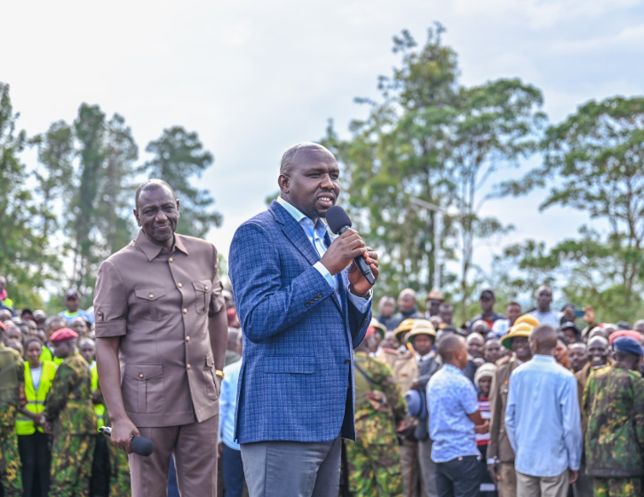 Interior Cabinet Secretary Kipchumba Murkomen speaking in Uasin Gishu, where he had accompanied President William Ruto for a development tour of the region on Friday, January 10, 2025. PHOTO/@kipmurkomen/X