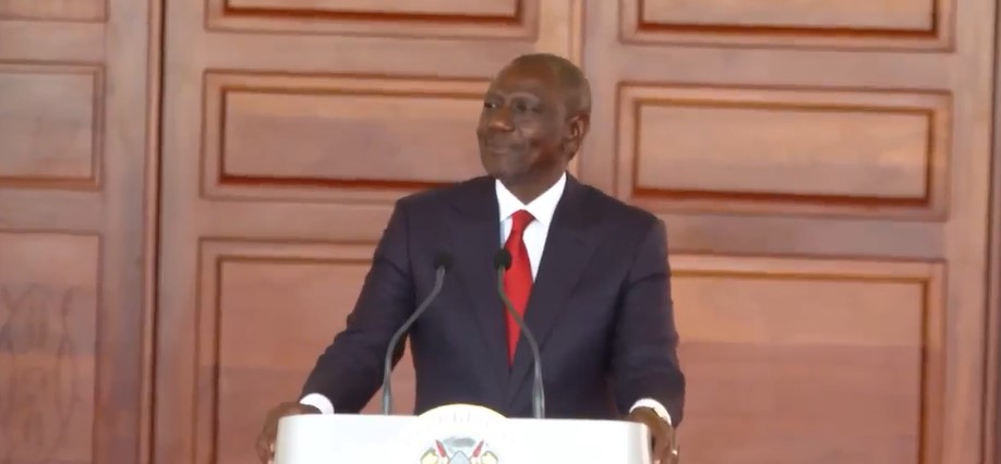 President William Ruto speaking during the swearing in ceremony of the three new CSs on Friday January 17, 2025. PHOTO/Screengrab by K24 Digital/https://www.facebook.com/williamsamoei