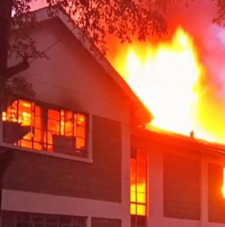 Fire races down one of the dormitories at Moi Girls' High School. PHOTO/Sreengrab by K24 Digital from videos posted on Facebook by https://www.facebook.com/profile.php?id=61557232131658