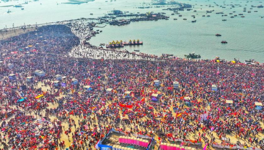 Devotees at the Maha Kumbh Mela festival in India.